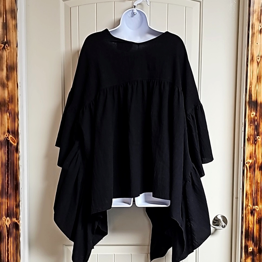 NWT L&B Black Short Sleeve Boho Blouse Size Large